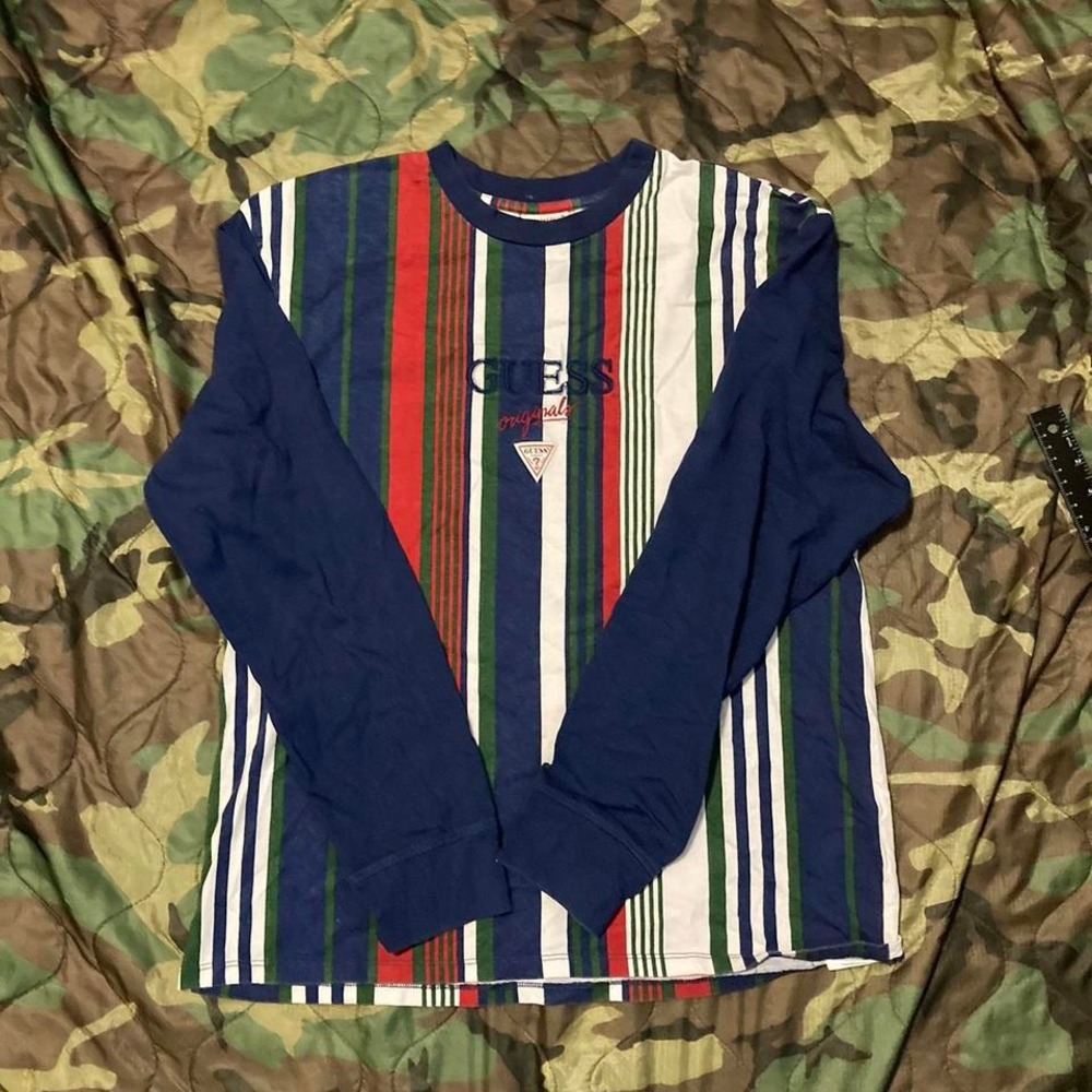 Men's Guess stripes longsleeve tee vtg‎ 90s size M/21
